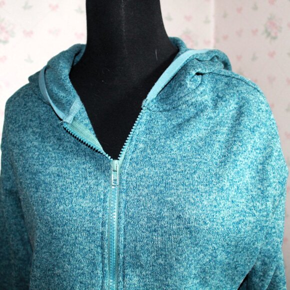 PINK Victoria's Secret Marled Teal Blue Zip-Up Hoodie Sweater, Small - Picture 3 of 9